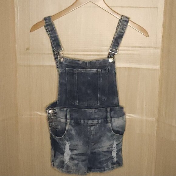 Thrill Girls Acid Wash Distressed Shorts Overalls 14 - Picture 1 of 8